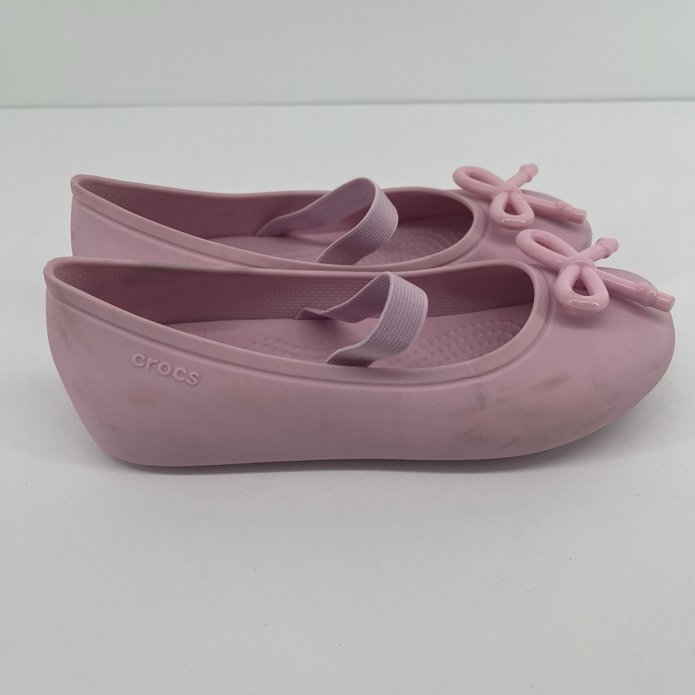 Crocs Girls Pink Mary Jane Ballet Flats Bow Slip On Shoes Kids Size 13 C13 - Picture 3 of 7